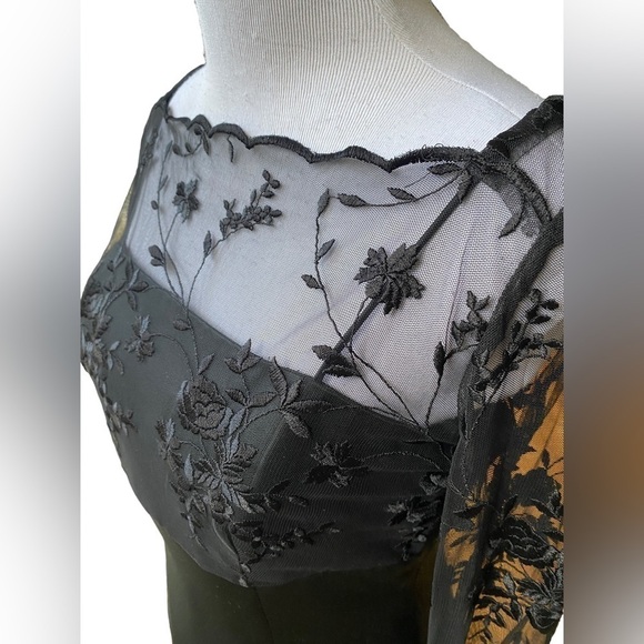 Alfred Sung Black Lace Embroidered Long Sleeve Formal Sheath Evening Dress Women - Picture 2 of 15